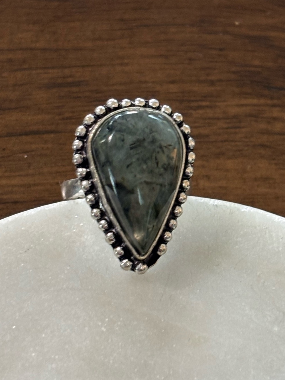 Sterling Silver Teardrop Green Gemstone Ring